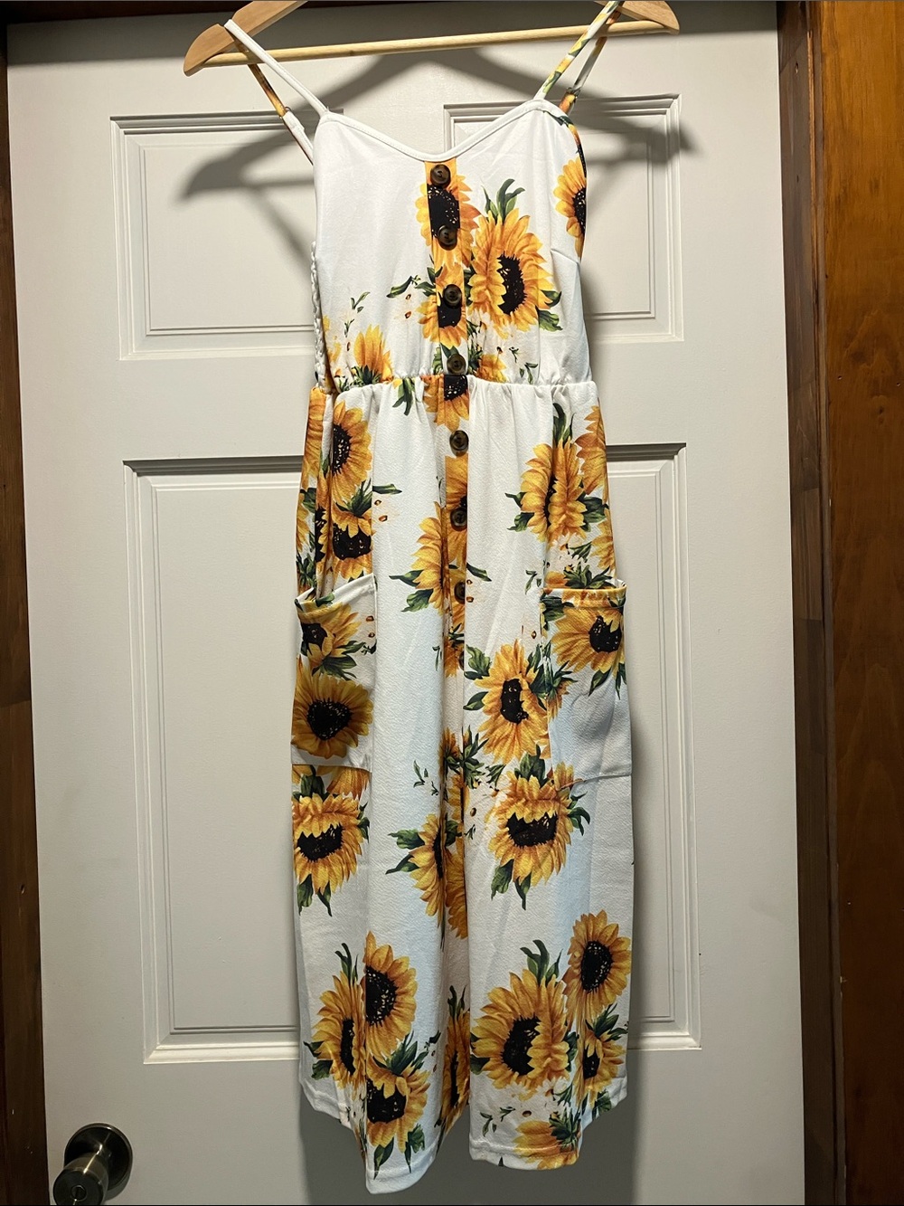 Sunflower Button-Front Sundress with Pockets
